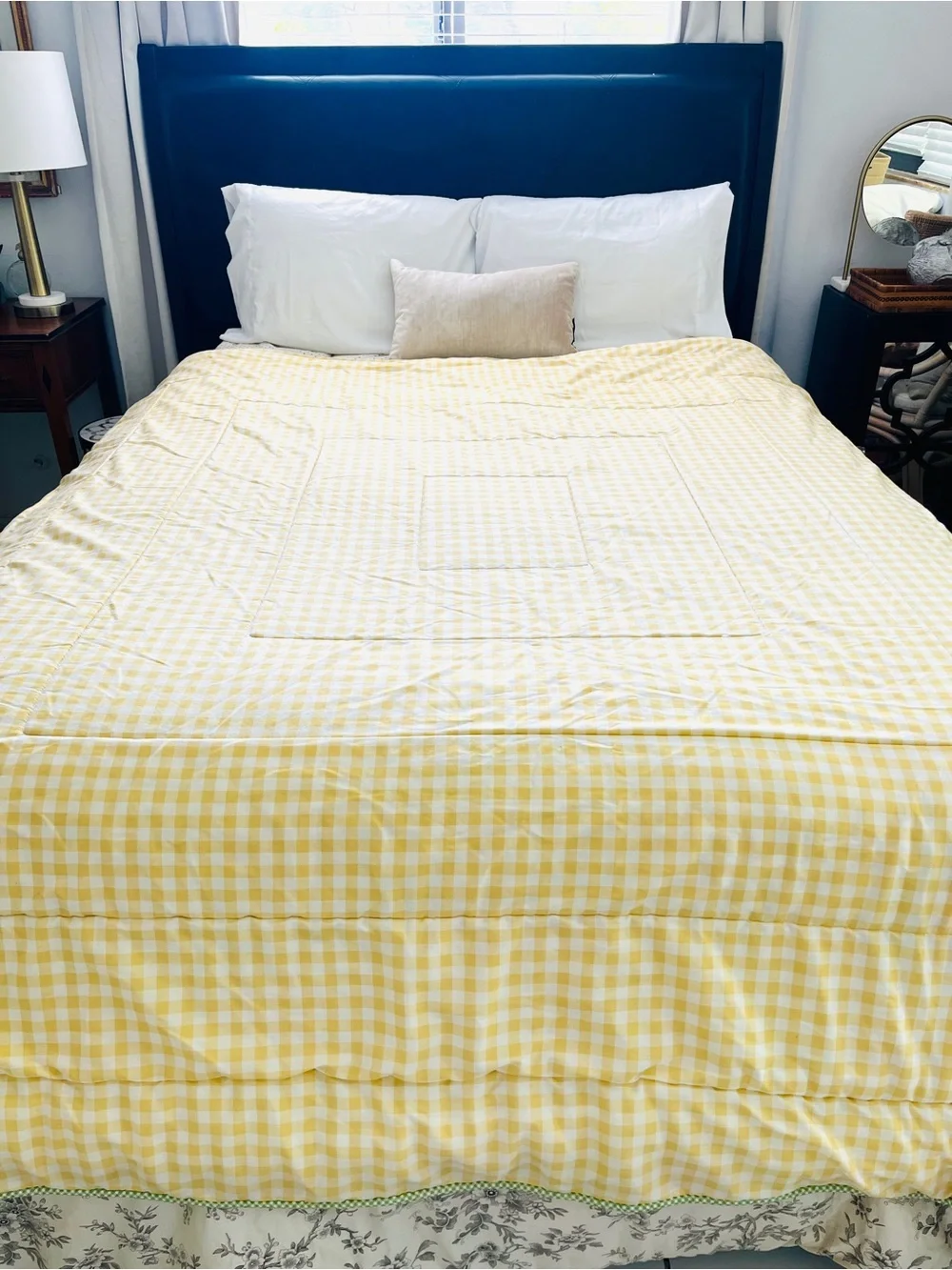 Vintage Laura Ashley queen Cabbage Roses Yellow gingham quilt